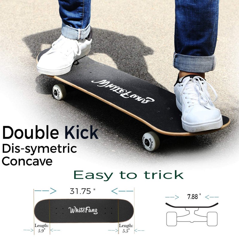 WhiteFang Skateboards, Complete Skateboard 31 x 7.88, 7 Layer Canadian Maple Double Kick Concave Standard and Tricks for Kids and Beginners (Diamond) - Image 3